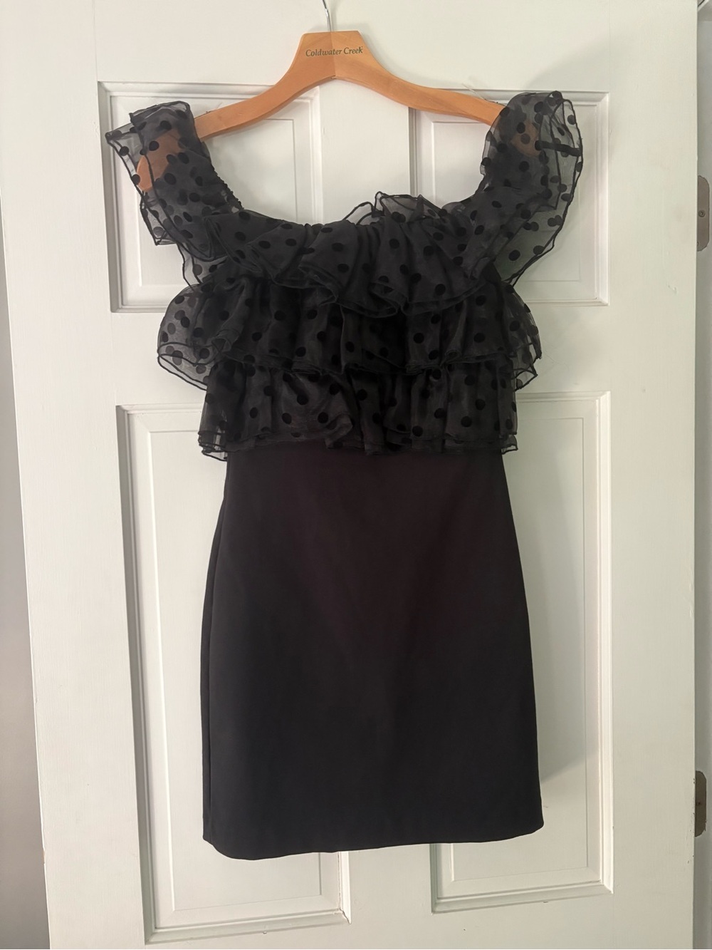 ZARA Black Polkadot Ruffle Off Shoulder Mini Dress XS